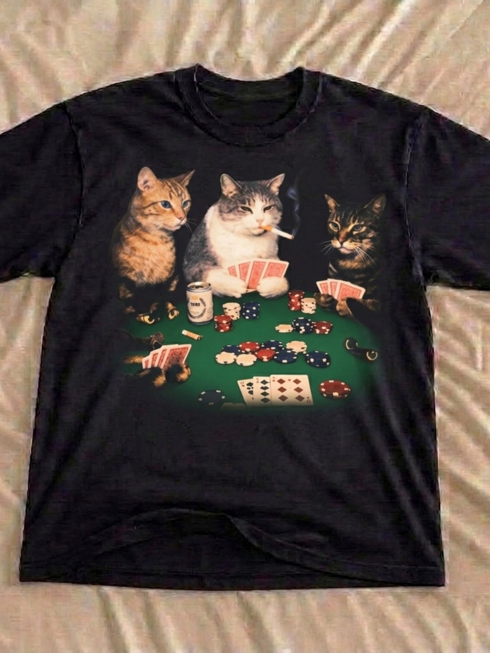 Cat Playing Poker Shirt, Funny Vintage Graphic Tee - Black Unisex